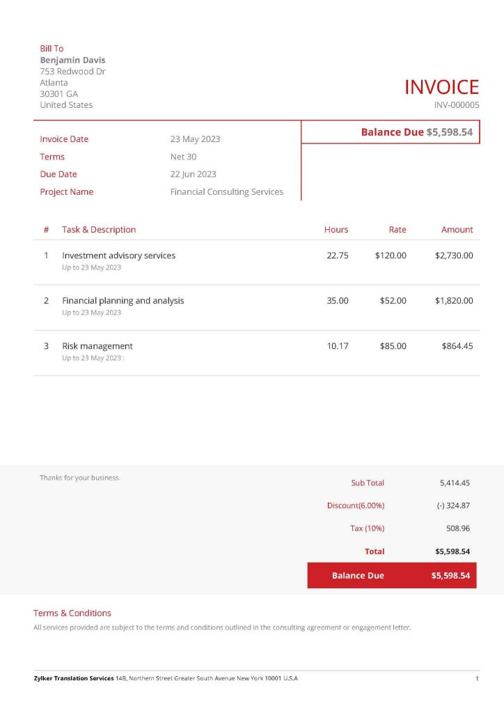 consultant invoice template in Excel