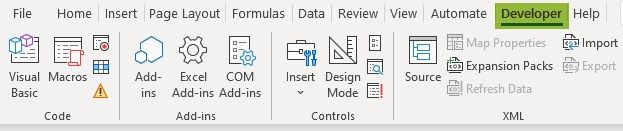 Developer Tab In Excel