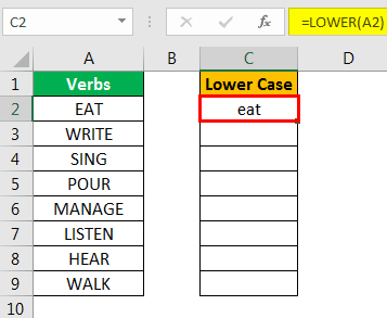 Lower Case in Excel