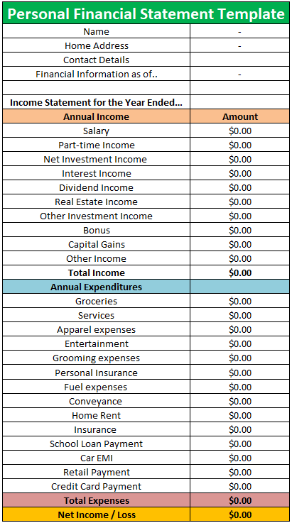 Personal Financial Statement Template
