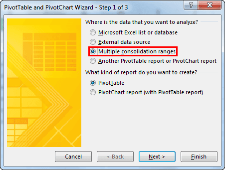 Pivot Table From Multiple Sheets