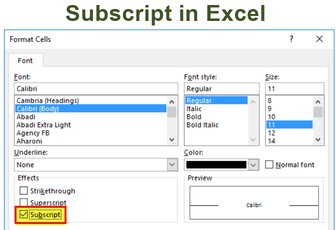 Subscript in Excel