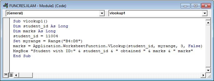 VLookup in VBA Excel Example 1-3