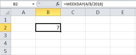 WEEKDAY Function in Excel